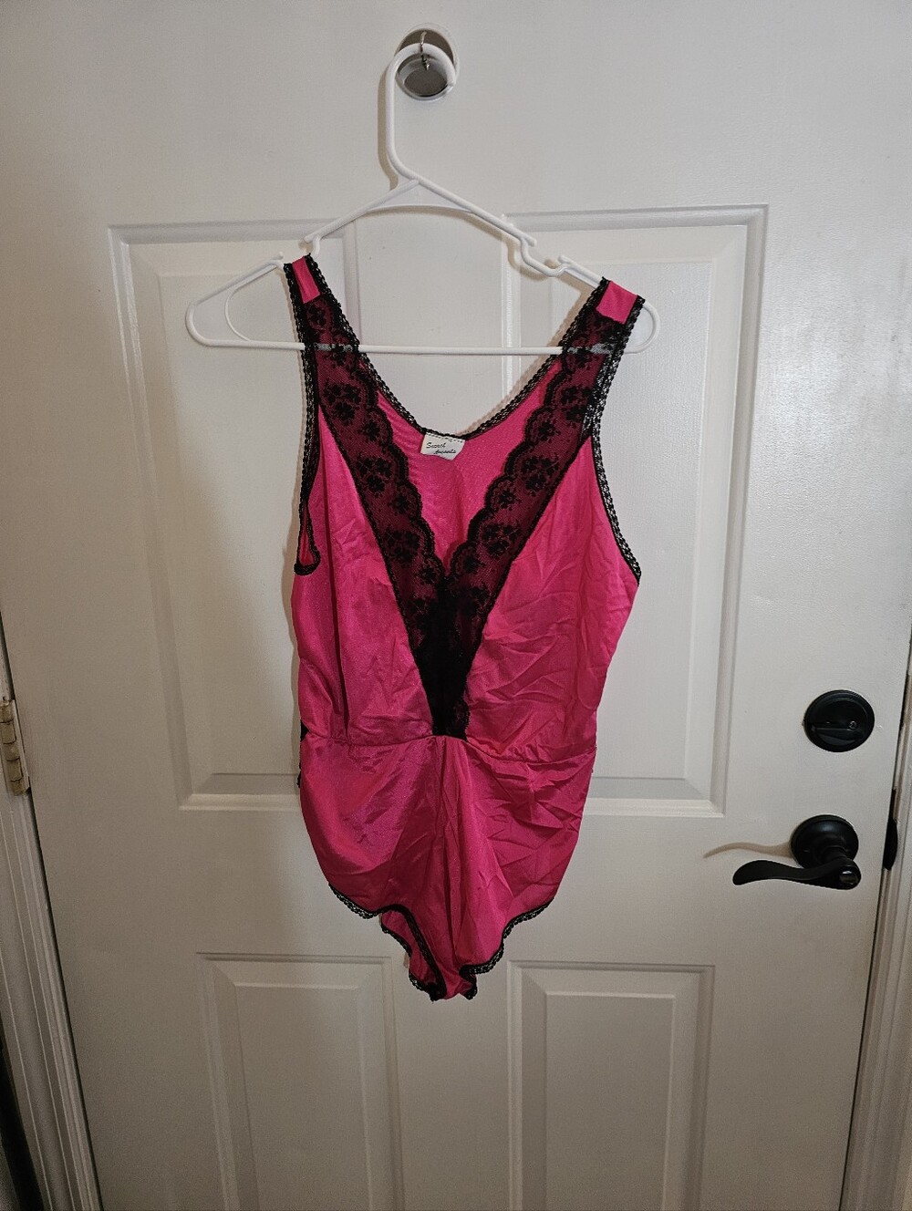 Vintage Pink Lace-Trim Satiny Baby Doll